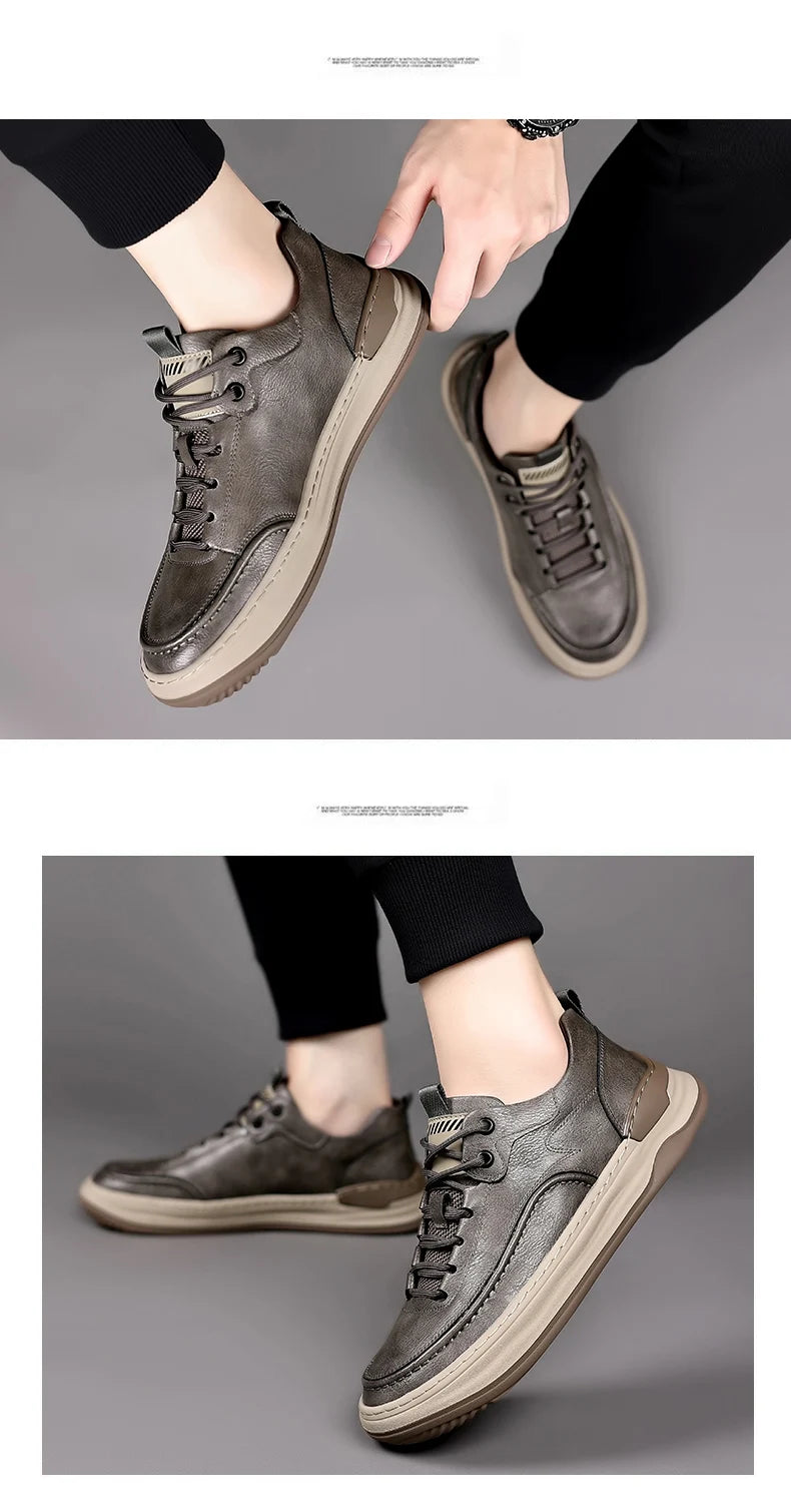 Sport Shoes Genuine Leather Men's Shoes  Brand Casual Shoes Lace up Mens Sneakers Italian Breathable Tenis  Skateboard Shoe