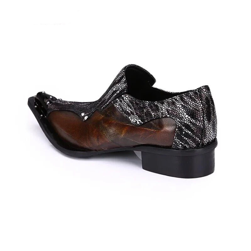 Men's Shoes Italian Style Pointed Metal Toe Leather Dress Shoes Men Slip on Oxfords Shoes for Men's Party and Wedding