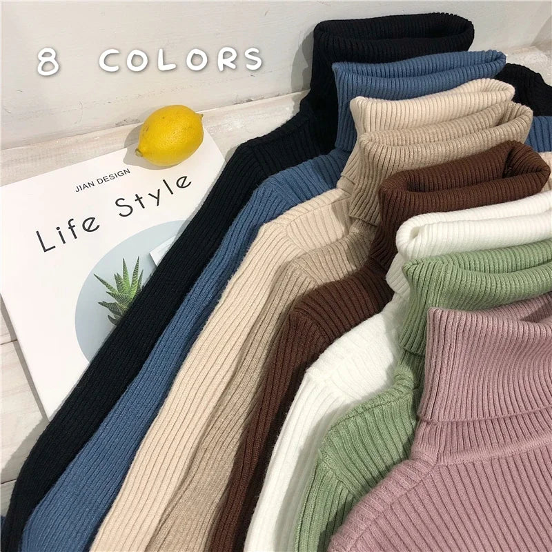 Women's Slim Fit Turtleneck Sweater Style High Stretch Cotton Acrylic Pullover Knitted Jumper Casual Autumn Winter