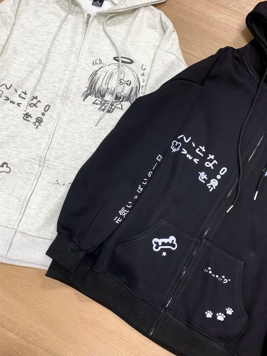 Autumn Japanese Kawaii Cute y2k Aesthetics Patchwork Sweatshirt women Cartoon Anime Print Harajuku Retro Streetwear Jacket Tops