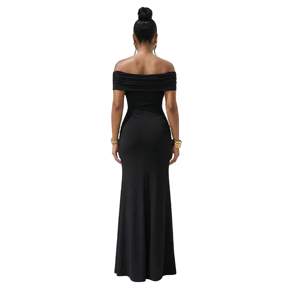 Women Slash Neck Ribbon Short Sleeve Long Maxi Dress Summer Street Evening Birthday Party Sexy Dresses