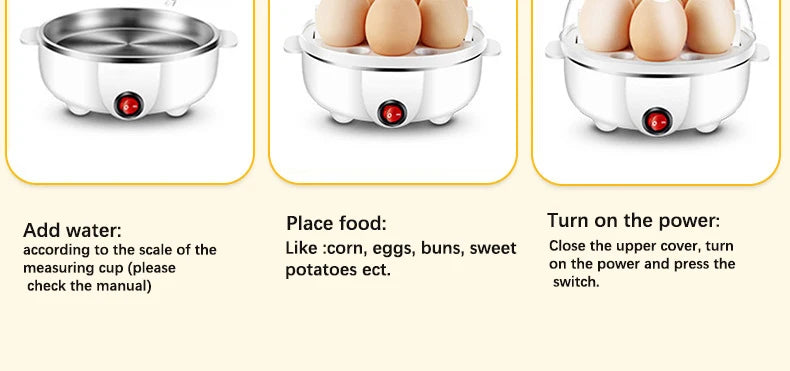Smart White Egg Cooker Electric Multifunctional Mini Boiler Steamer Poacher for Kitchen Use - Plastic Housing 250W Power
