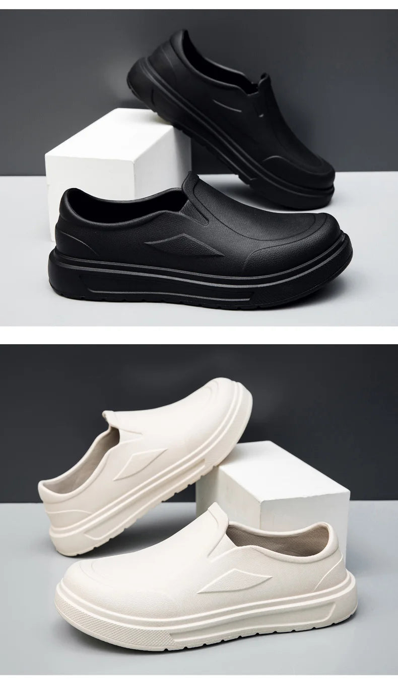 Men's Chef Shoes Anti Slip Oil Resistant Dirt Resistant Work Shoes Quick Drying Thick Soled Rain Shoes Large Size Breath Clogs