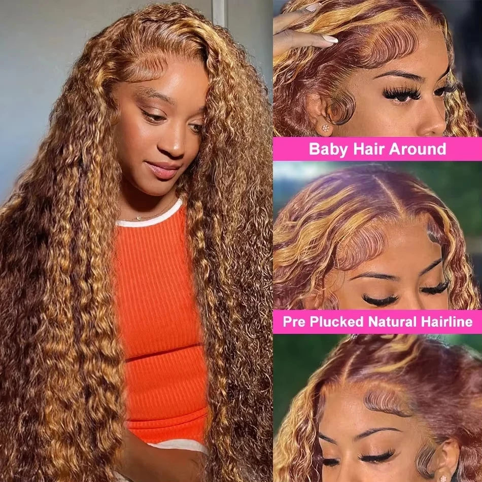 30 34 Inch Loose Deep Wave Frontal Wig 13x6 Ombre Highlight HD Lace Wigs 4/27 Colored Wigs Curly 13x4 Lace Front Human Hair Wigs