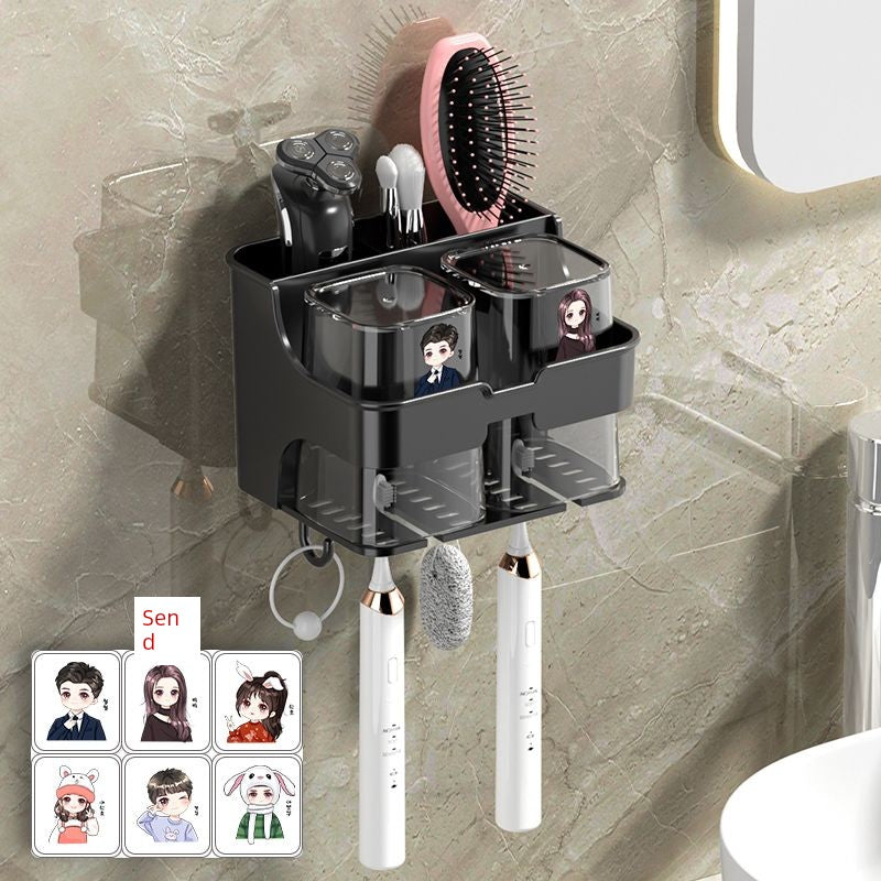 Wall-Mounted Toothbrush and Toothpaste Holder Set with Cups and Storage Rack