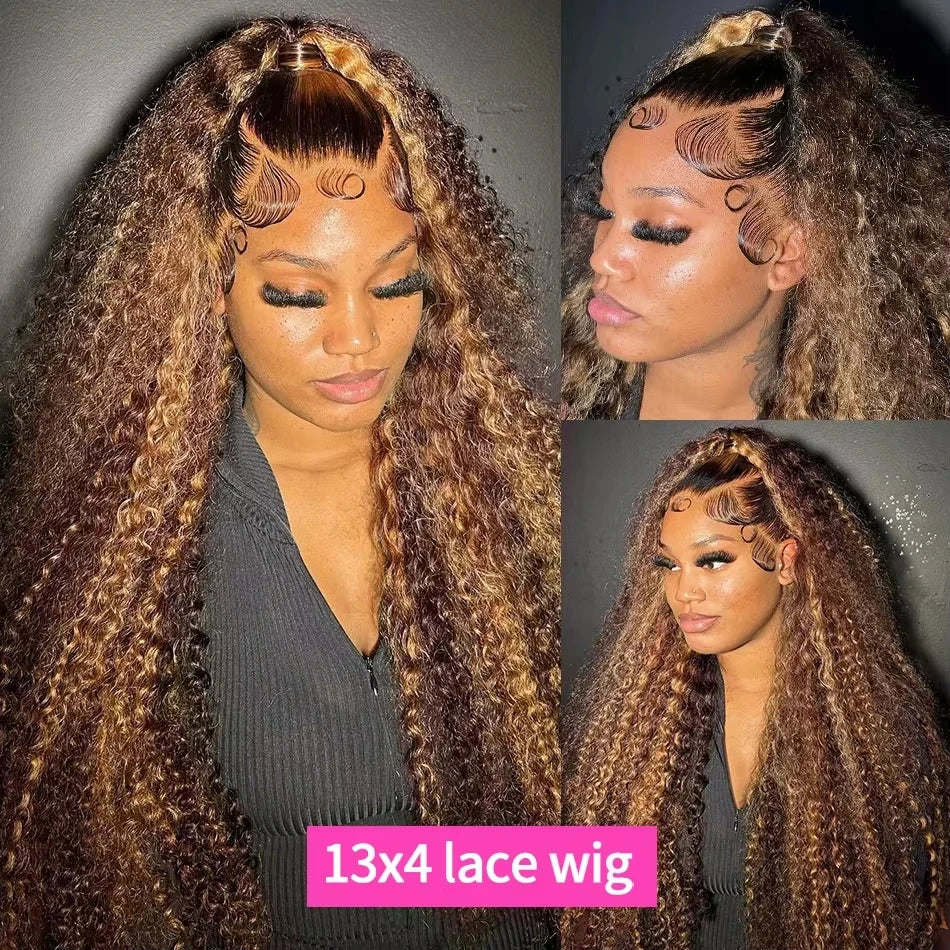 30 34 Inch Loose Deep Wave Frontal Wig 13x6 Ombre Highlight HD Lace Wigs 4/27 Colored Wigs Curly 13x4 Lace Front Human Hair Wigs