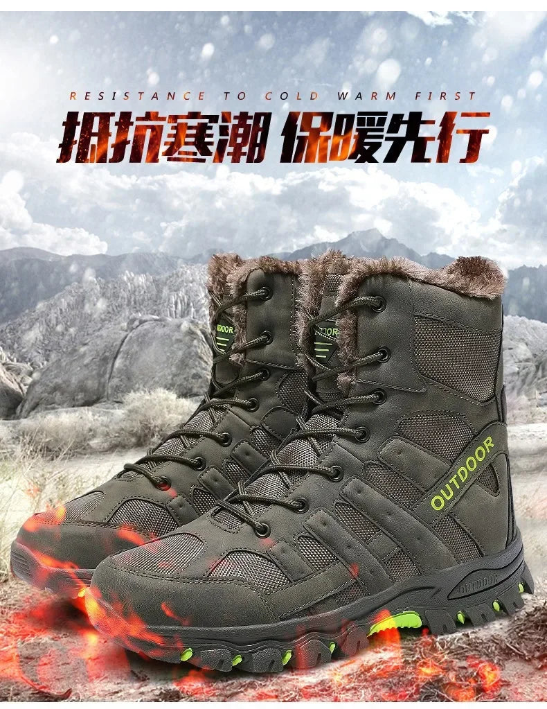 Men Warm Winter Snow Boots Tactical Combat Boots Outdoor Work Cotton Boots High Top Warm Sneakers Mens Plush Hiking Shoes