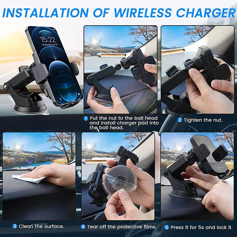 Car Phone Holder 15W Fast Charging Windshield Car Wireless Charging Holder Air Vent Car Mount For Chevrolet Buick Audi BMW