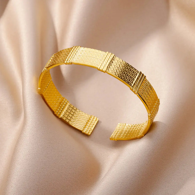 Gold-Color Stainless Steel Bracelet for Women – Adjustable Open Bangle
