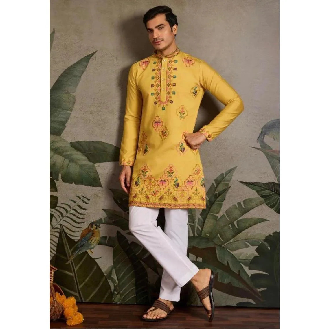 Men’s Kurta Caftan Robe – Long Sleeve Ethnic Traditional Wear