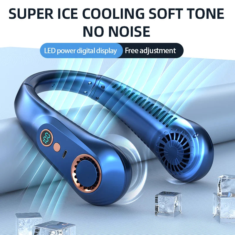 Hanging Neck Fan Digital Display Power Ventilador Bladeless Neckband Fan Portable Mini Air Cooler USB Rechargeable Electric Fans