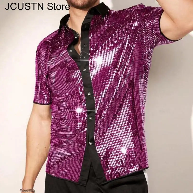 Men’s Shiny Short-Sleeve Party Shirt