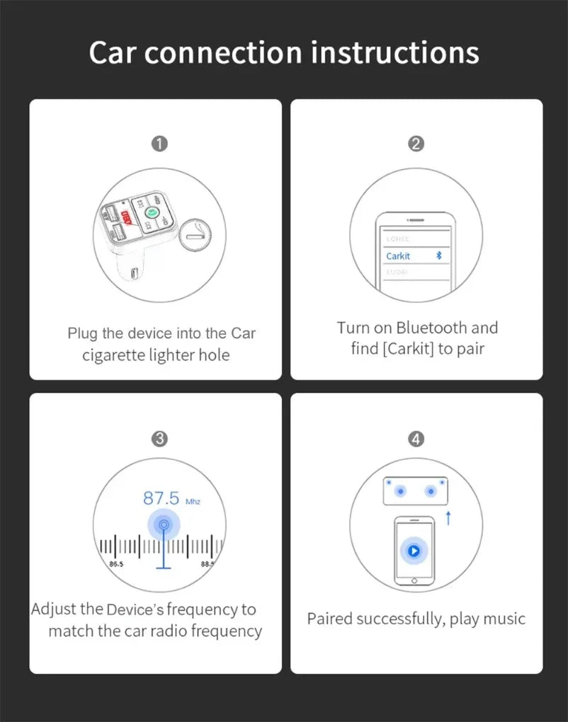 Car Wireless Adapter Bluetooth 5.0 FM Transmitter Mic Audio Receiver Auto MP3 Player 2.1A Dual USB Fast Charger Car Accessories