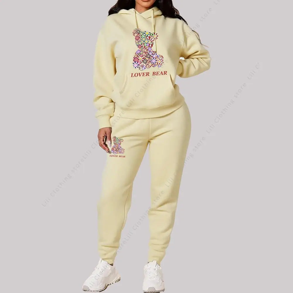 Women’s Hoodie and Sweatpants Set Casual Tracksuit Bear Graphic Outfit