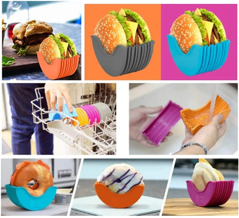 Reusable Burger Holder Silicone Shelf Hamburger Tools Fixed Rack Holder Storage Kitchen Organizer Box Kitchen Accessories