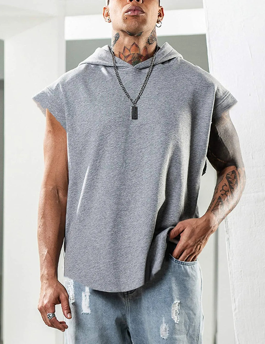 Men’s Sleeveless Hoodie Casual Workout Top