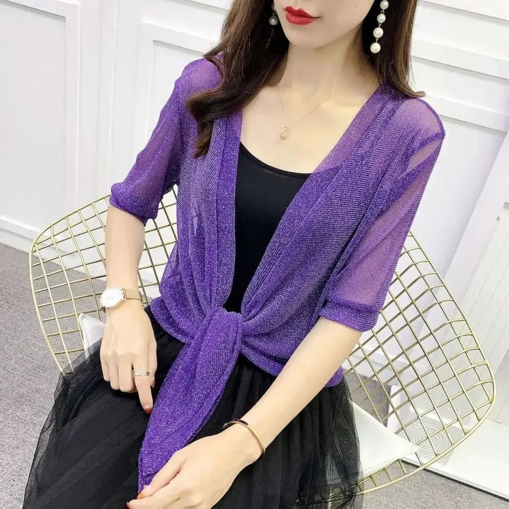 Breathable Plus Size Lace Cropped Shrug Cardigan Women's 2025 Summer Oversized Mesh Cover Up Bolero Beach Outerwear Women Tops