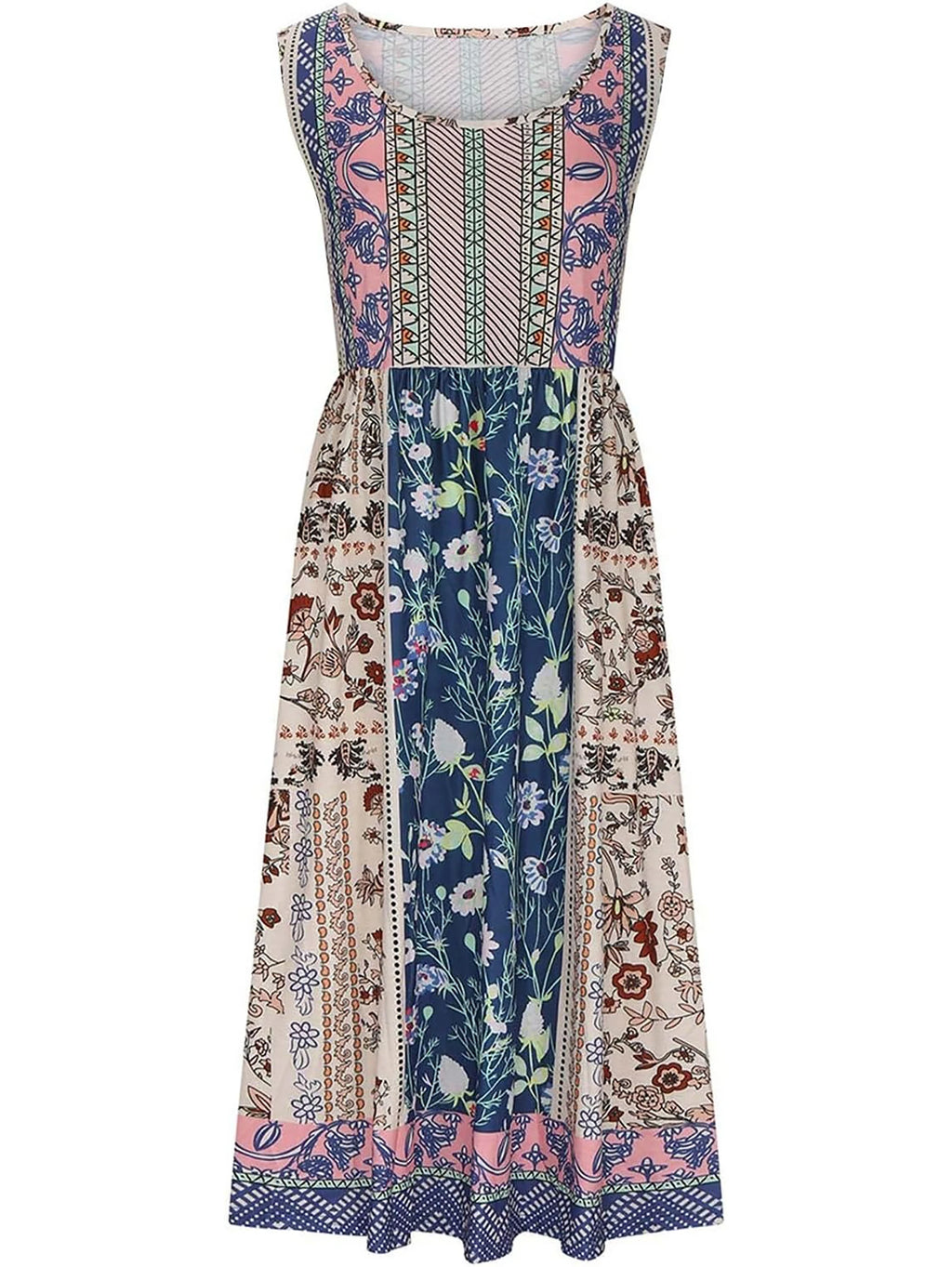 summer new! Women's sleeveless Bohemian floral casual beach MIDI sundress with pockets flowing and loose