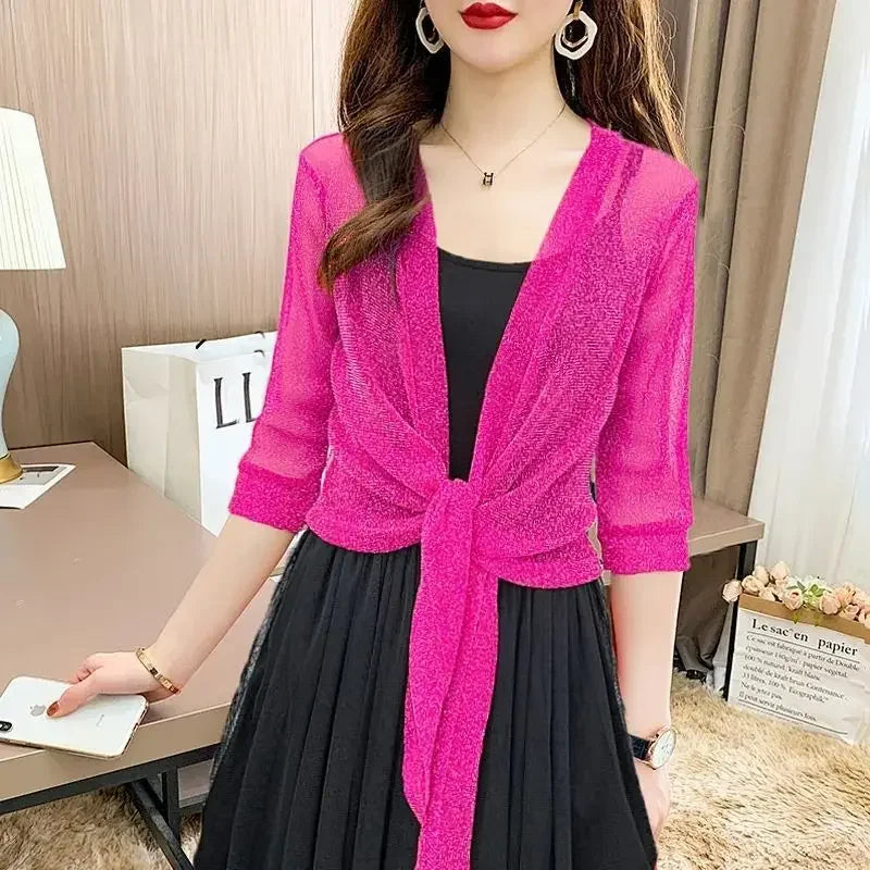Breathable Plus Size Lace Cropped Shrug Cardigan Women's 2025 Summer Oversized Mesh Cover Up Bolero Beach Outerwear Women Tops