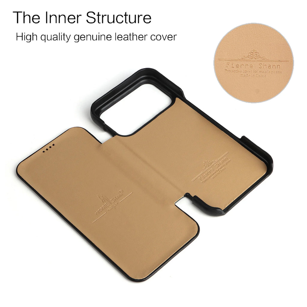 Premium Leather Flip Cover Mobile Phone Case For Apple iPhone 17 Pro Max Air iPhone17 Natural Cowhide Magnetic Button Open