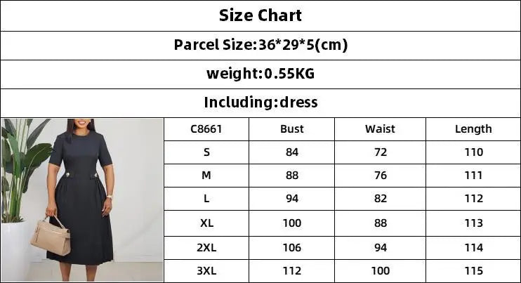 Elegant Women Solid A Line Dress O Neck and Short Sleeves Button High Waist Folds Office Party Formal Events Causal Occasions