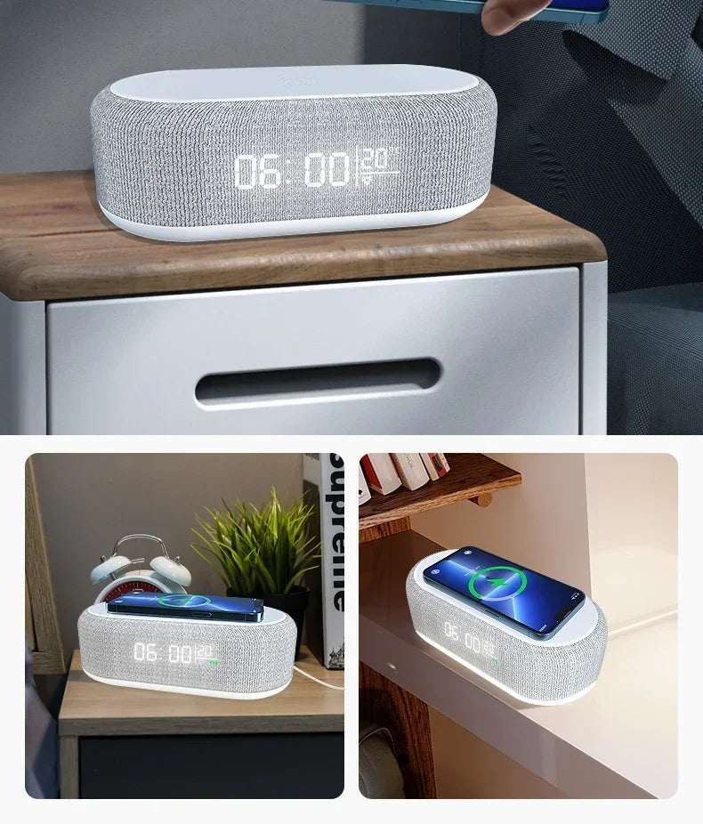 Wireless Chargers Pad Stand Phone 15W Fast Charging Dock Alarm Bedroom Lamp Night Light Desktop Clock Temperature Thermometer
