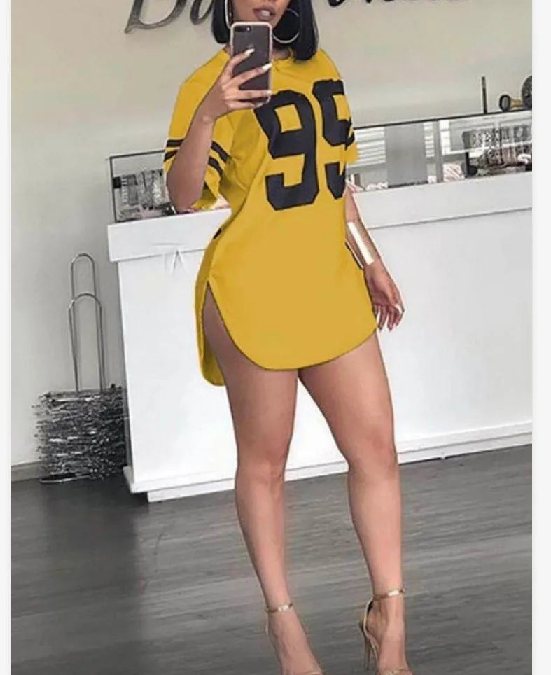 Pattern Print T-Shirt O-Neck Split Short Sleeve Sports Football Jersey Y2K Loose Oversized Street Retro Casual Tops