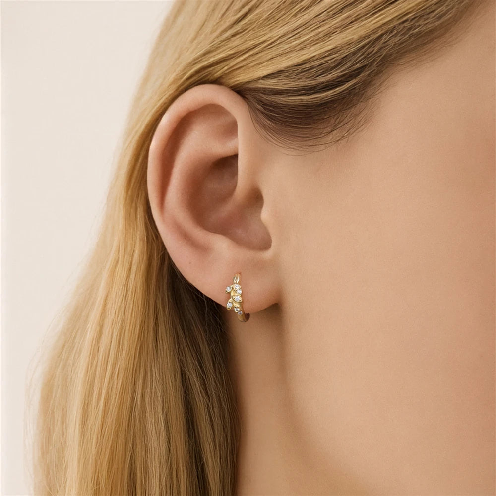 CANNER 925 Sterling Silver Wheat Ear Zircon Hoop Earrings For Women Ins Simple Earrings Jewelry Gift boucles d'oreilles femme