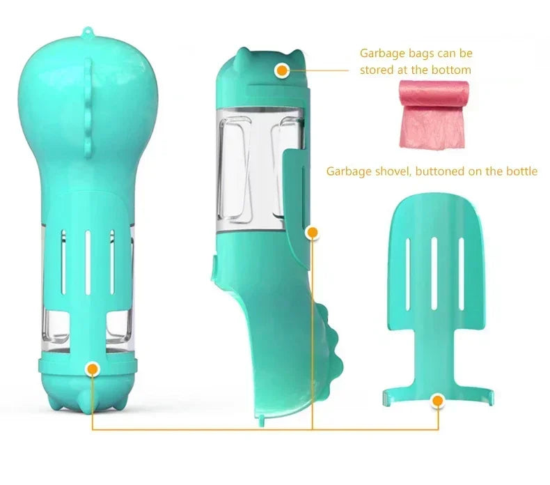 3-in-1 Portable Dog Water Bottle with Food Feeder & Poop Bag Dispenser