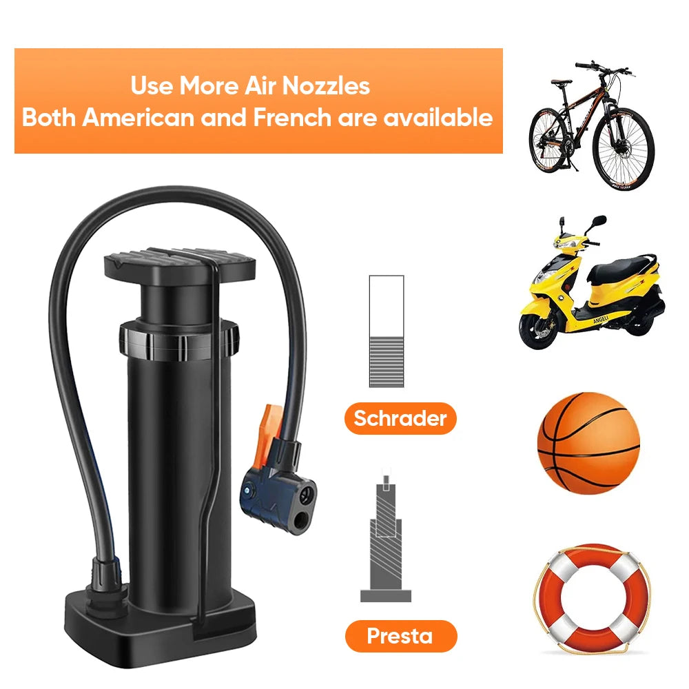 Bike Pump Portable Pedal Bicycle Foot Air Pump Bike Tire Inflator Schrader Presta Valve Cycling Tire Air Inflator Easy Carry