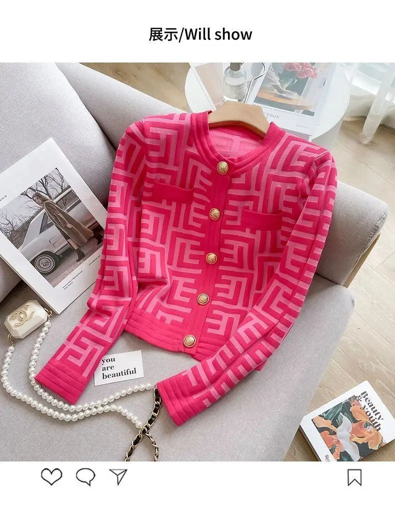 New Women's Cardigan Short Knit French Retro Style Sweater Coat Vintage Clothes Long Sleeve Top  Y2k