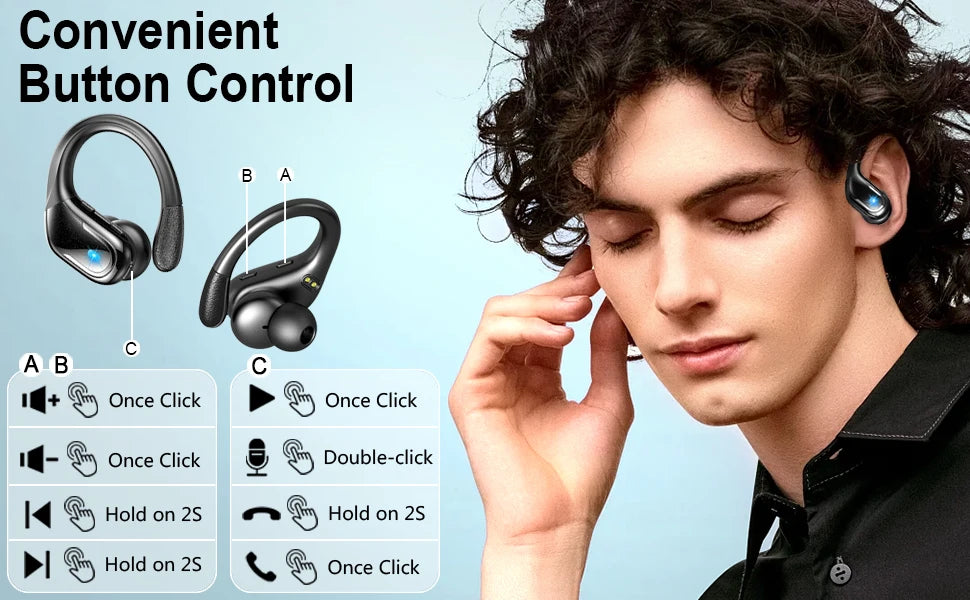 Bluetooth 5.3 Earphones IP7 Waterproof Wireless Headphones ENC Noise Cancelling Mic Deep Bass for Sports Workout Gym TWS In-Ear