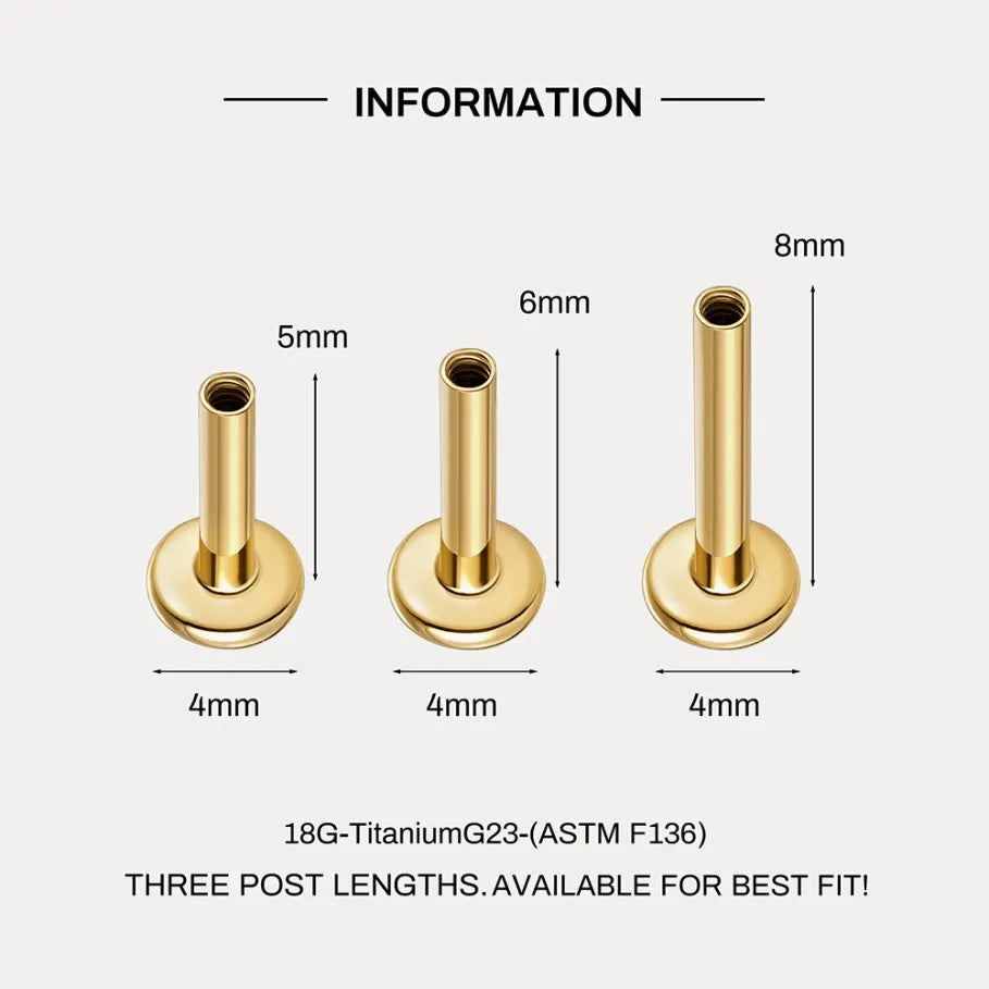 CANNER 1PC 2/2.5/3mm G23 Titanium 14K Solid Gold CZ Piercing Flat Back Stud Earring Women Hypoallergenic Classic Ear Bone Gift