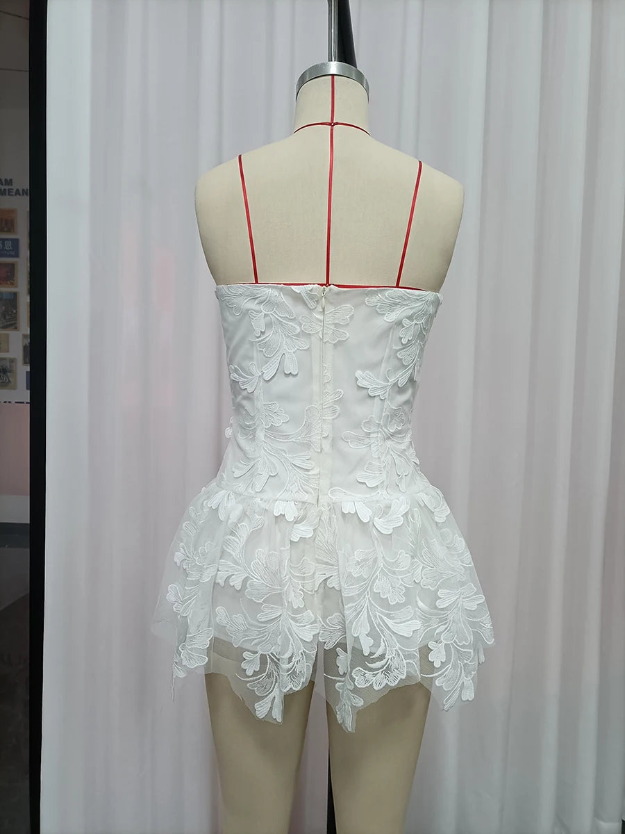 Dresses for Women Strapless Sleeveless High Waist Solid Mesh Mini Dress Female Fashion