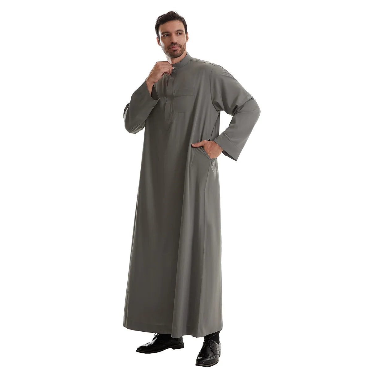 Men’s Muslim Abaya Kaftan Thobe – Long Sleeve Pullover Robe