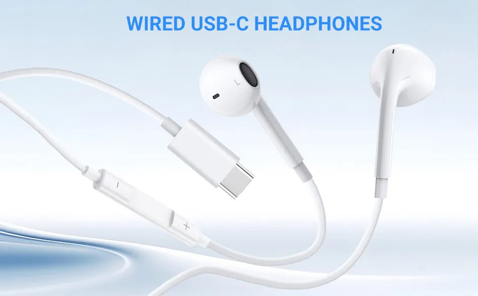 Headphones for iPhone 17 16 15, Wired Type C Earphones Built-in Microphone & Volume Control, HiFi Stereo Sound Earbuds