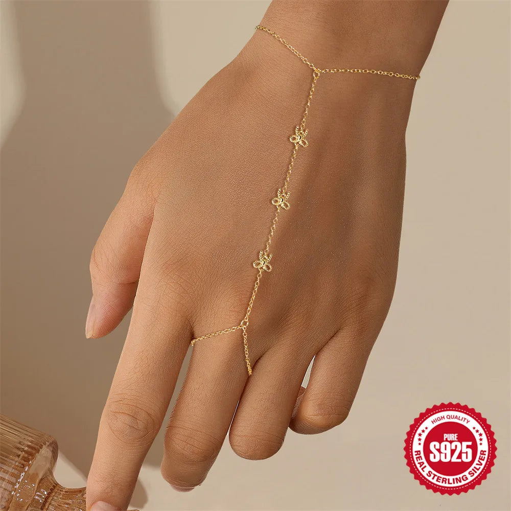 CANNER 925 Sterling Silver Lucky Koi Goldfish Finger Chain Bracelet For Women Hand Chain Ring Jewelry Gift pulseras de plata 925