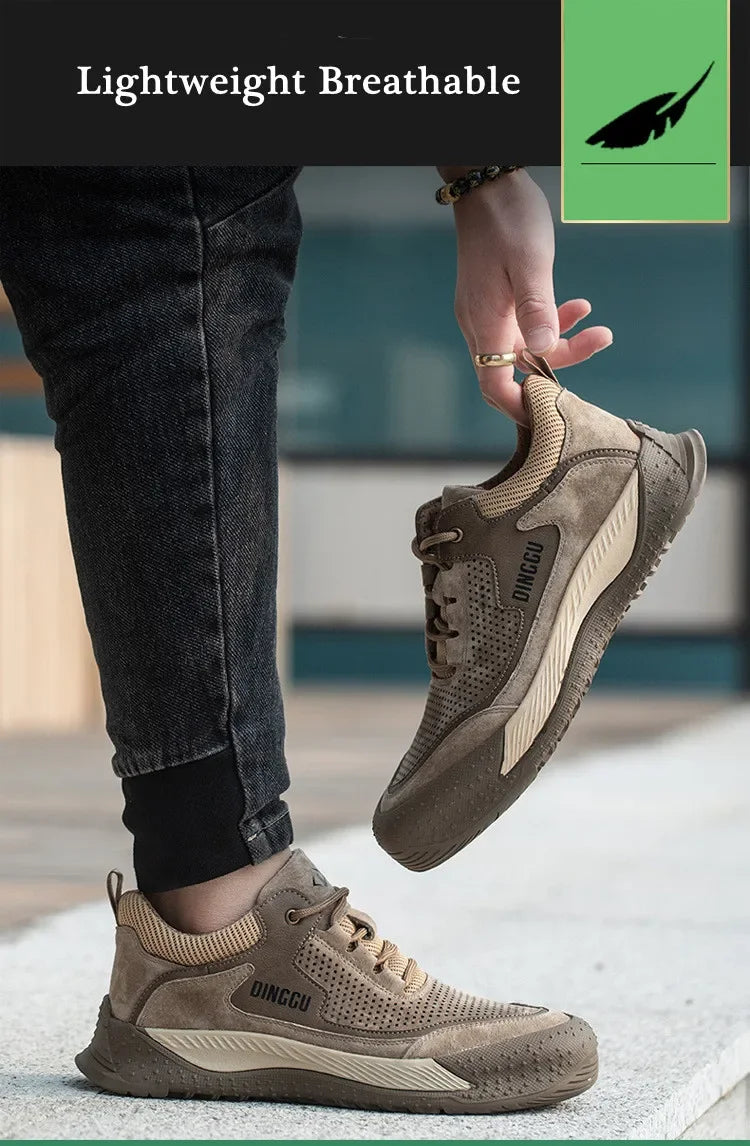 Men Steel Toe Shoes Men Breathable Work Shoes Women Hollow Out Upper Work Sneakers Lightweight Steel Toe Protective Safety Boots