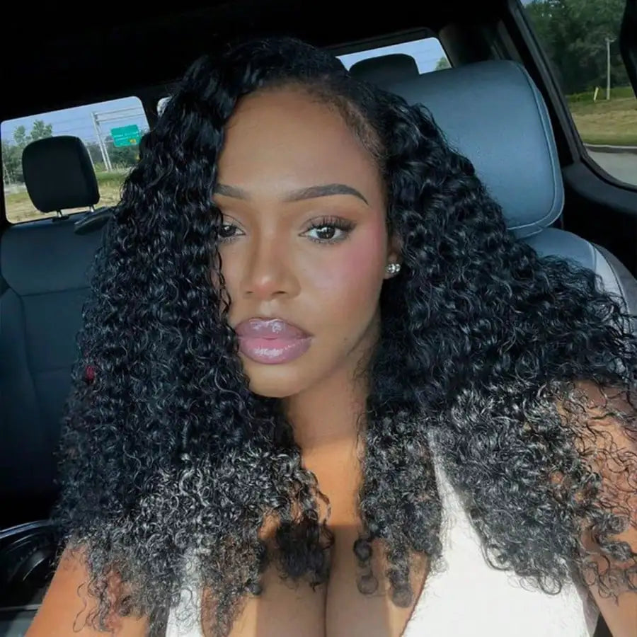 200 Density 3-In-1 Jerry Curly Half Wig Human Hair eamless Flip Over Half Wig Human Hair Glueless Wear And Go Drawstring HeadbW