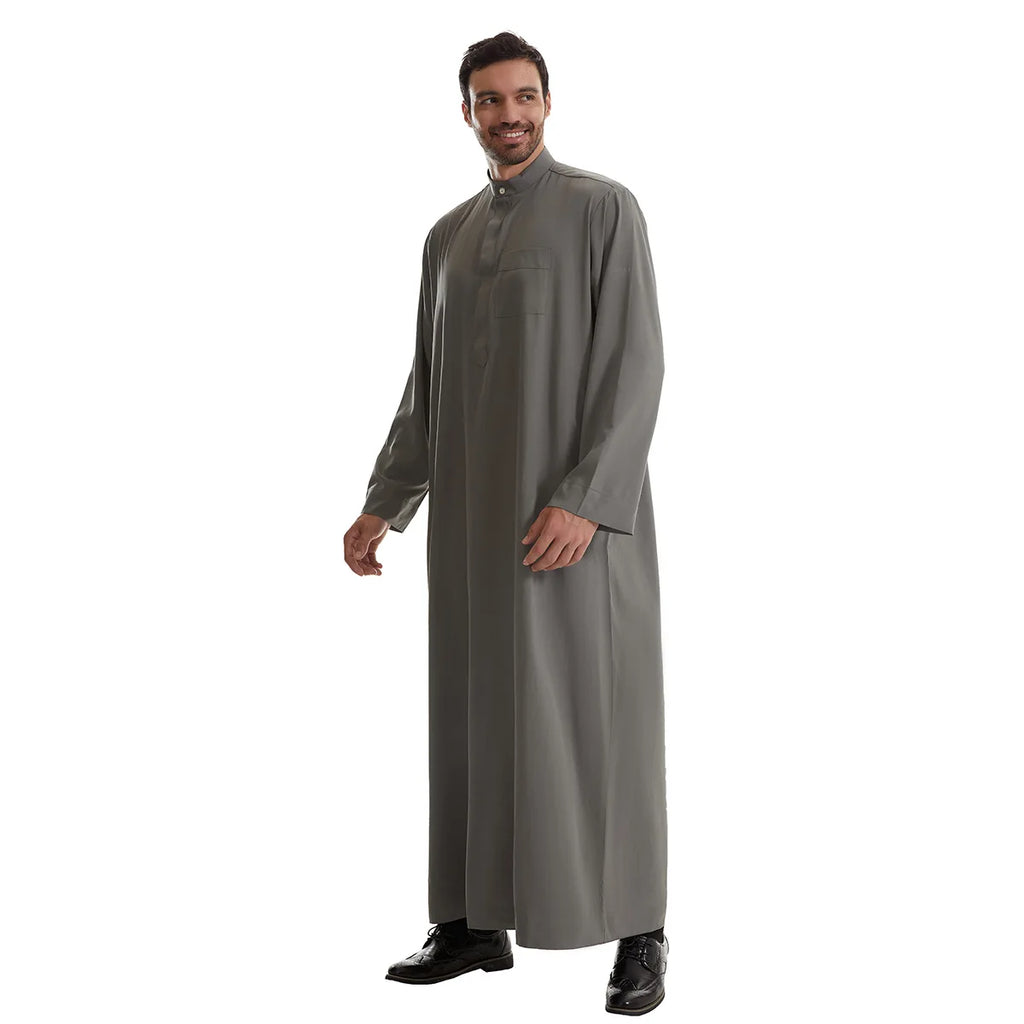 Men’s Muslim Abaya Kaftan Thobe – Long Sleeve Pullover Robe