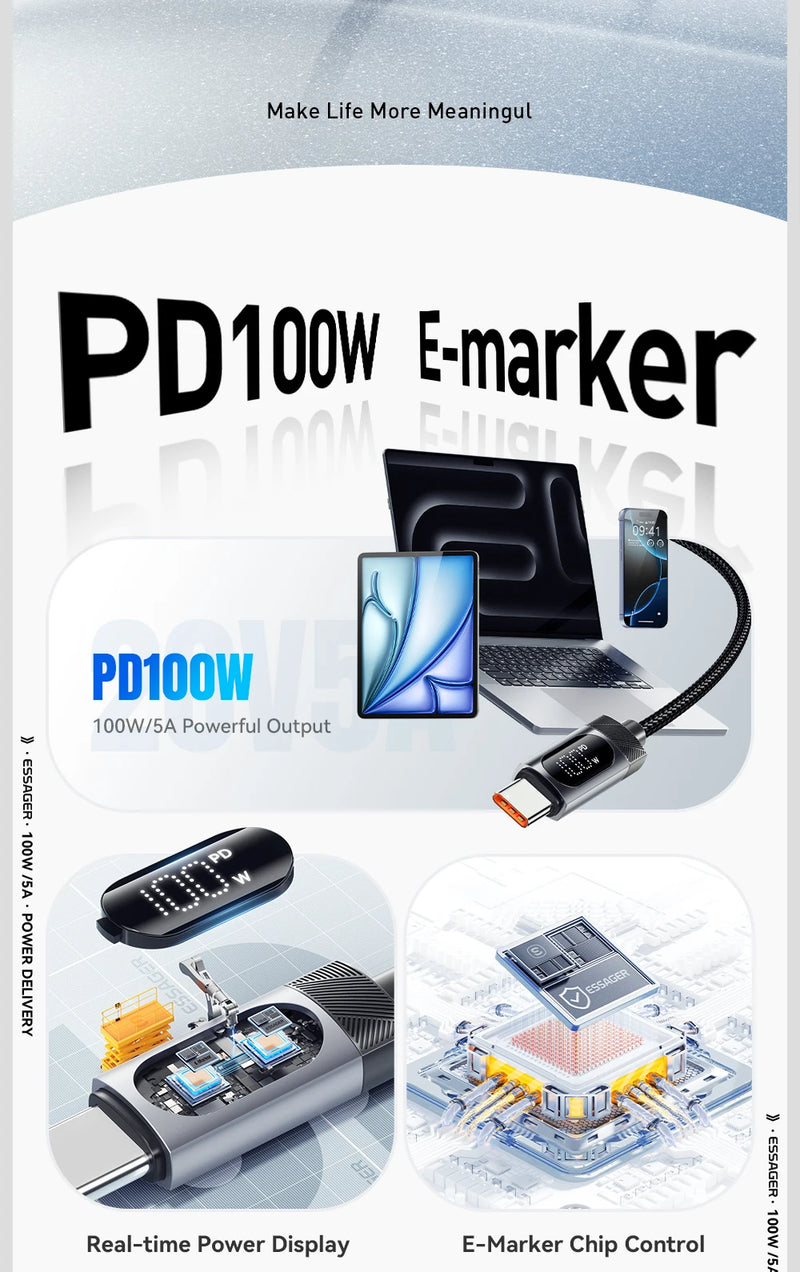 Power up your devices quickly and safely with this 100W USB-C to USB-C Fast Charging Cable — built for speed, durability, and convenience.