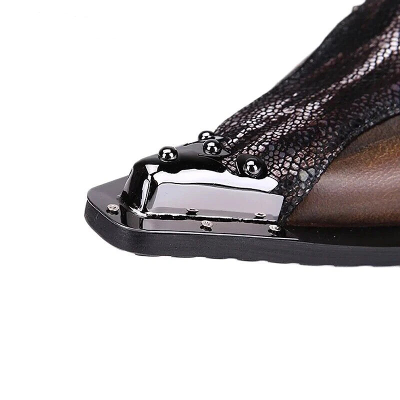 Men's Shoes Italian Style Pointed Metal Toe Leather Dress Shoes Men Slip on Oxfords Shoes for Men's Party and Wedding