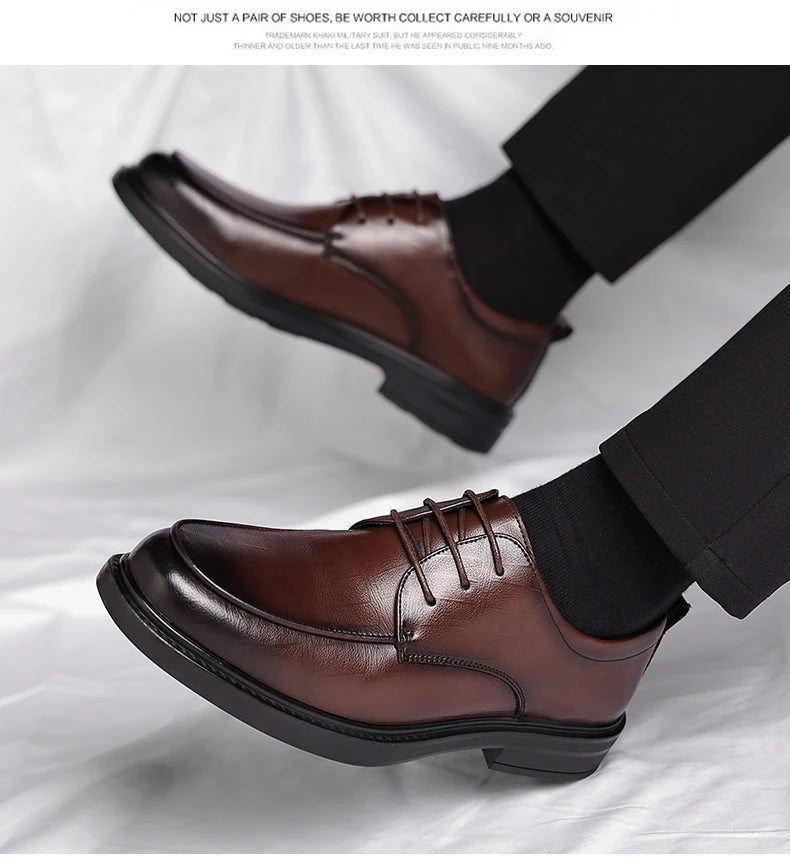 Spring/Summer Men 37-45 Men's Flat/6CM Heightening Elevator Shoes Business Formal Leather Shoes Man British Casual Wedding Suit