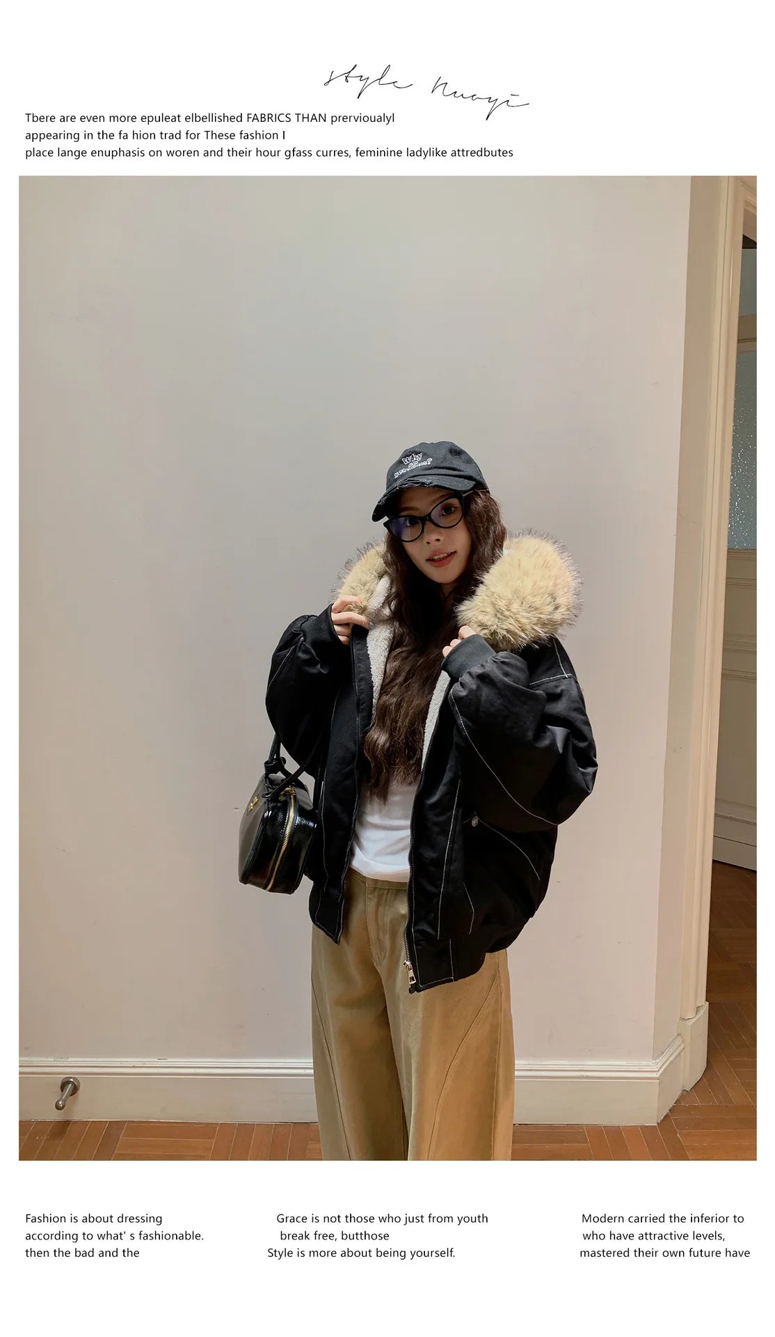 Women Short Parkas Coat Solid Jacket Big Fur Collar Hooded Zipper Pocket Long Sleeve Loose Casual Office Lady 2025 Autumn Winter
