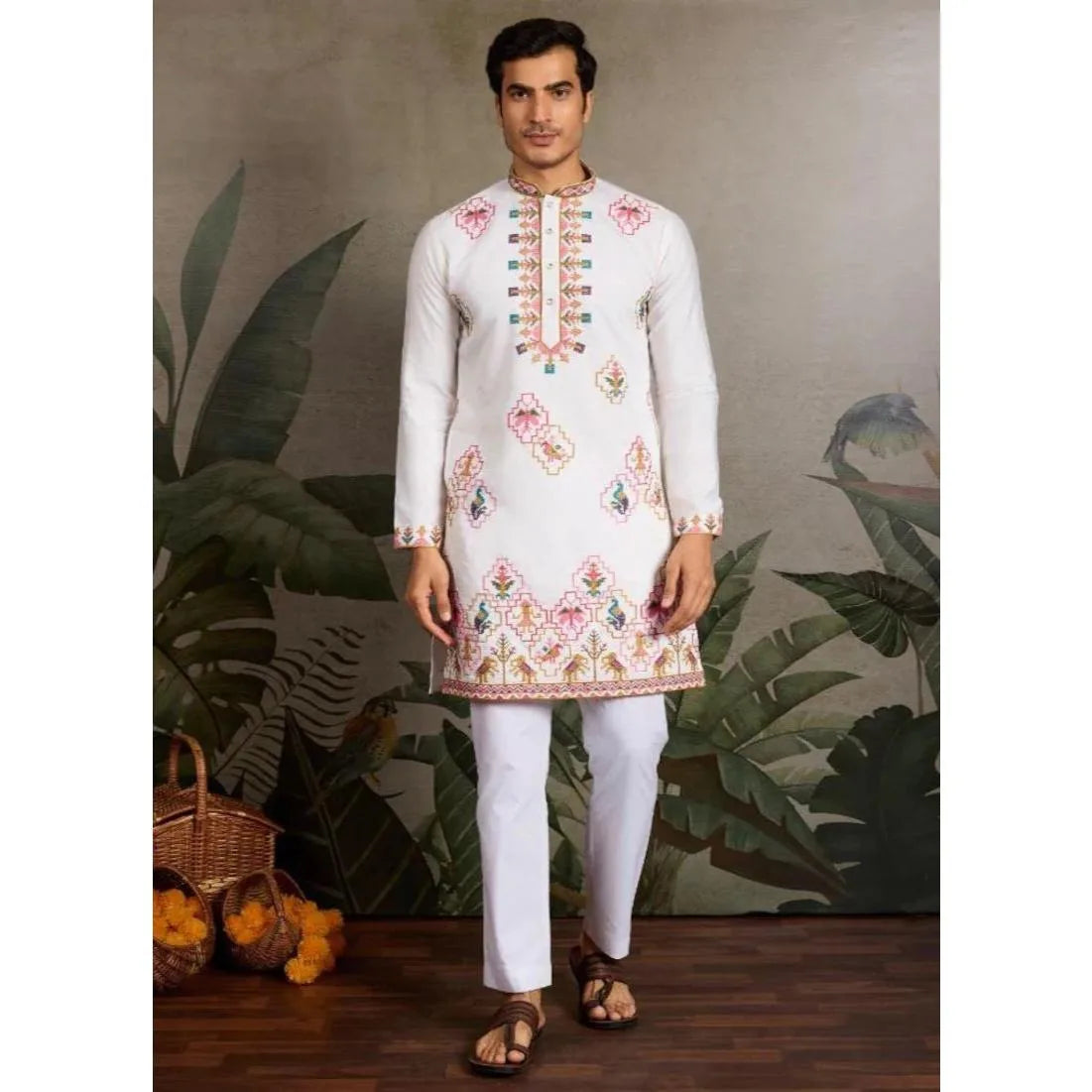 Men’s Kurta Caftan Robe – Long Sleeve Ethnic Traditional Wear