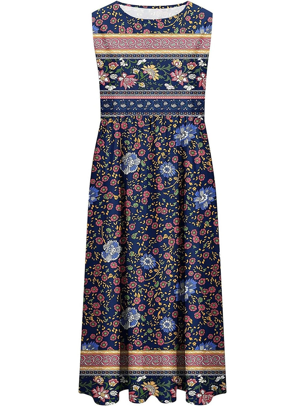 summer new! Women's sleeveless Bohemian floral casual beach MIDI sundress with pockets flowing and loose