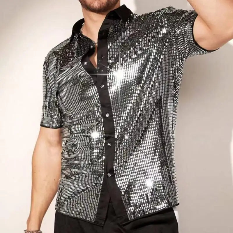 Men’s Shiny Short-Sleeve Party Shirt