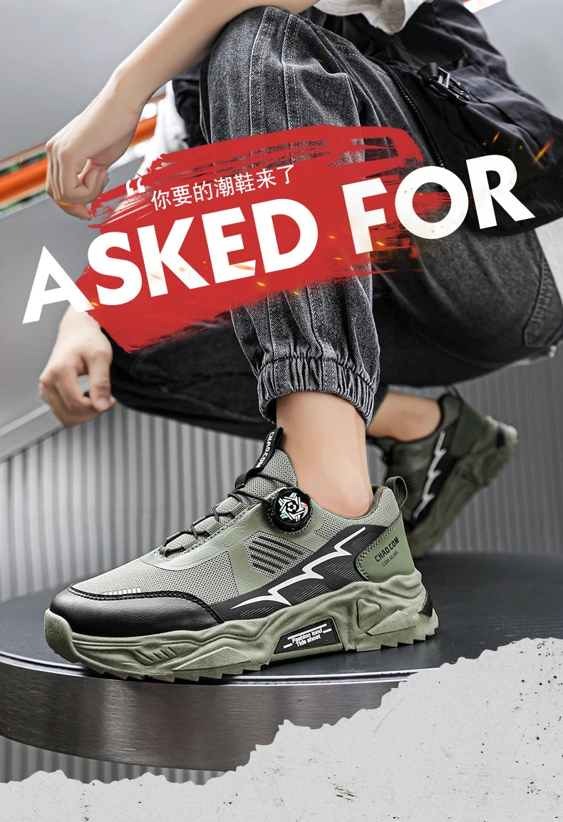 Men's Korean breathable casual sports shoes four season new soft soled Rotating shoelaces outdoor running shoes student sneakers