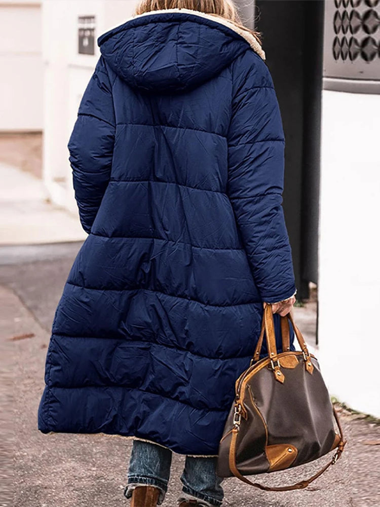 Women’s Winter Lambswool Fleece Parka | Quilted, Hooded, Long Warm Jacke