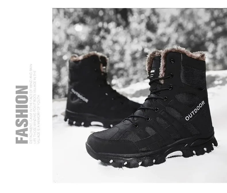 Men Warm Winter Snow Boots Tactical Combat Boots Outdoor Work Cotton Boots High Top Warm Sneakers Mens Plush Hiking Shoes